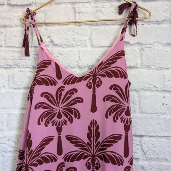 Eugenia Fernandez Arkitect Tiered Midi Dress M Pink Red Palm Print Ruffle Boho - Picture 4 of 9